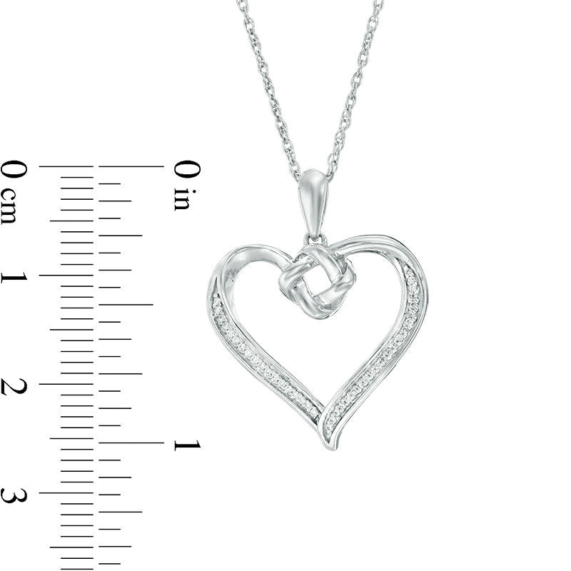 0.07 CT. T.W. Natural Diamond Love Knot Heart Pendant in Sterling Silver