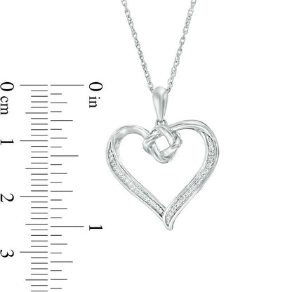 0.07 CT. T.W. Natural Diamond Love Knot Heart Pendant in Sterling Silver
