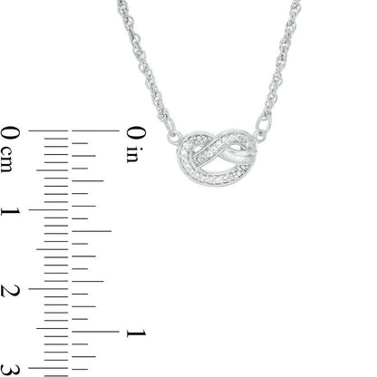 0.05 CT. T.W. Natural Diamond Love Knot Pretzel Necklace in Sterling Silver - 17.5"