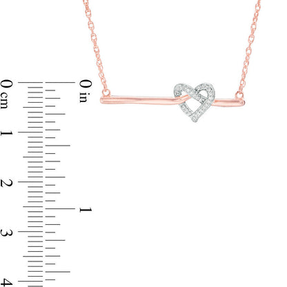 0.05 CT. T.W. Natural Diamond Love Knot Heart Bar Necklace in 10K Rose Gold - 16.37"