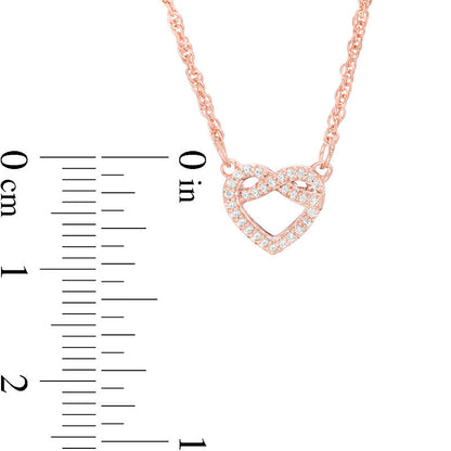 0.07 CT. T.W. Natural Diamond Love Knot Heart Necklace in 10K Rose Gold - 17.6"