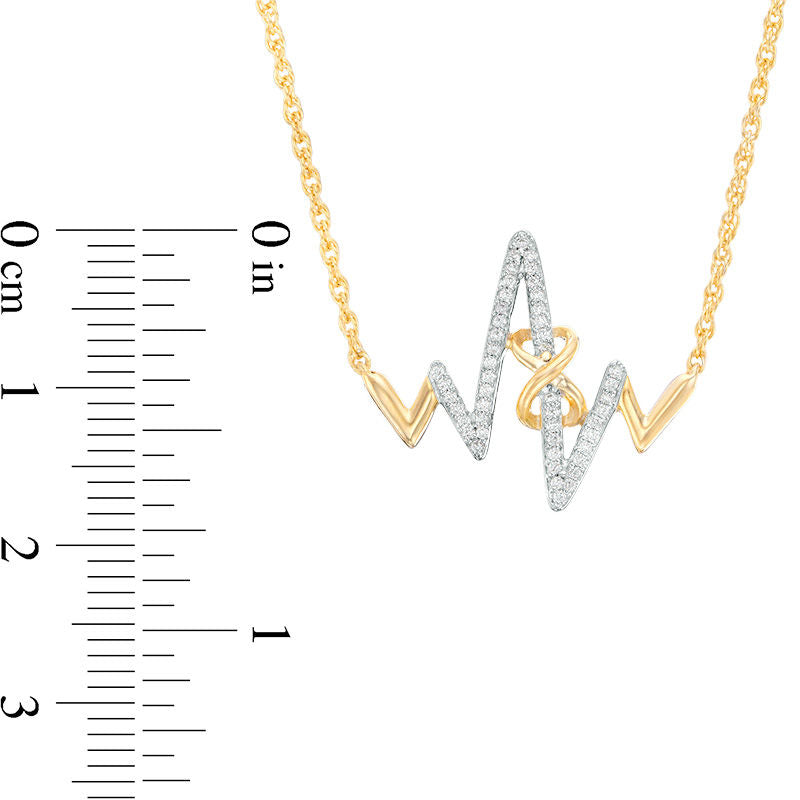 0.17 CT. T.W. Natural Diamond Infinity Knot Heartbeat Necklace in 10K Yellow Gold - 17.1"