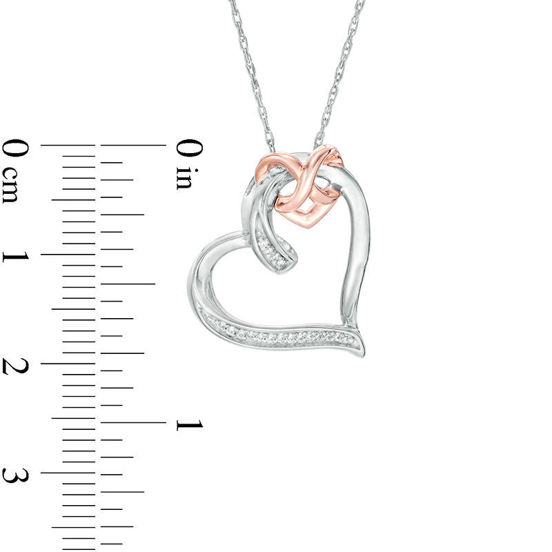 0.05 CT. T.W. Natural Diamond Interlocking Infinity Tilted Heart Pendant in Sterling Silver and 10K Rose Gold