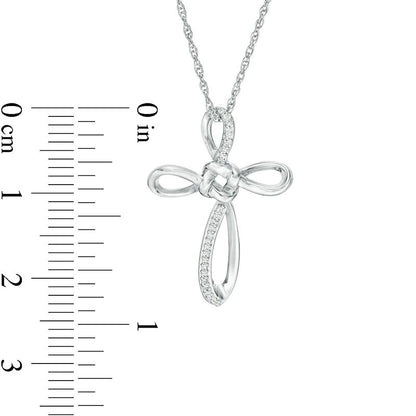0.05 CT. T.W. Natural Diamond Love Knot Cross Pendant in 10K White Gold