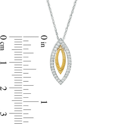 0.17 CT. T.W. Natural Diamond and Textured Double Marquise Pendant in Sterling Silver and 10K Yellow Gold