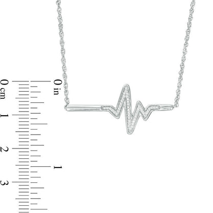 0.1 CT. T.W. Natural Diamond Heartbeat Bar Necklace in Sterling Silver - 16.7"