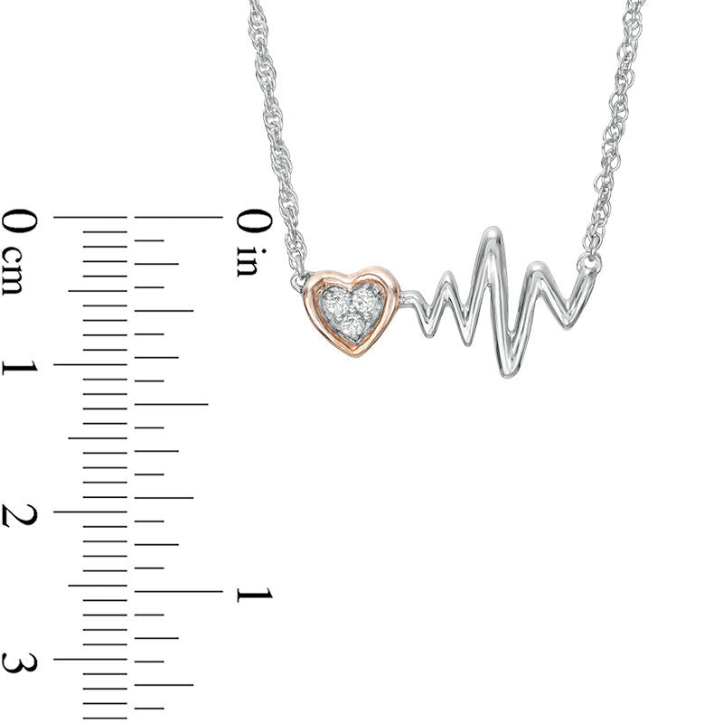 0.05 CT. T.W. Natural Diamond Heartbeat and Heart Necklace in Sterling Silver and 10K Rose Gold - 17.15"