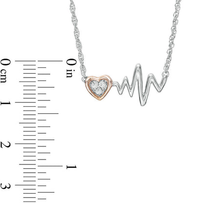 0.05 CT. T.W. Natural Diamond Heartbeat and Heart Necklace in Sterling Silver and 10K Rose Gold - 17.15"