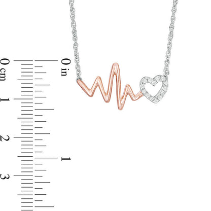 0.1 CT. T.W. Natural Diamond Heartbeat and Heart Necklace in Sterling Silver and 10K Rose Gold - 17"