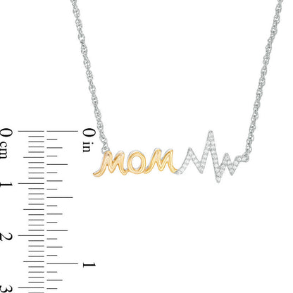 0.1 CT. T.W. Natural Diamond "MOM" Heartbeat Necklace in Sterling Silver and 10K Yellow Gold - 16.85"