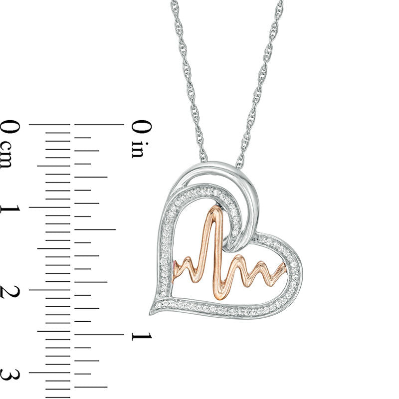 0.13 CT. T.W. Natural Diamond Heartbeat in Tilted Heart Pendant in Sterling Silver with 14K Rose Gold Plate