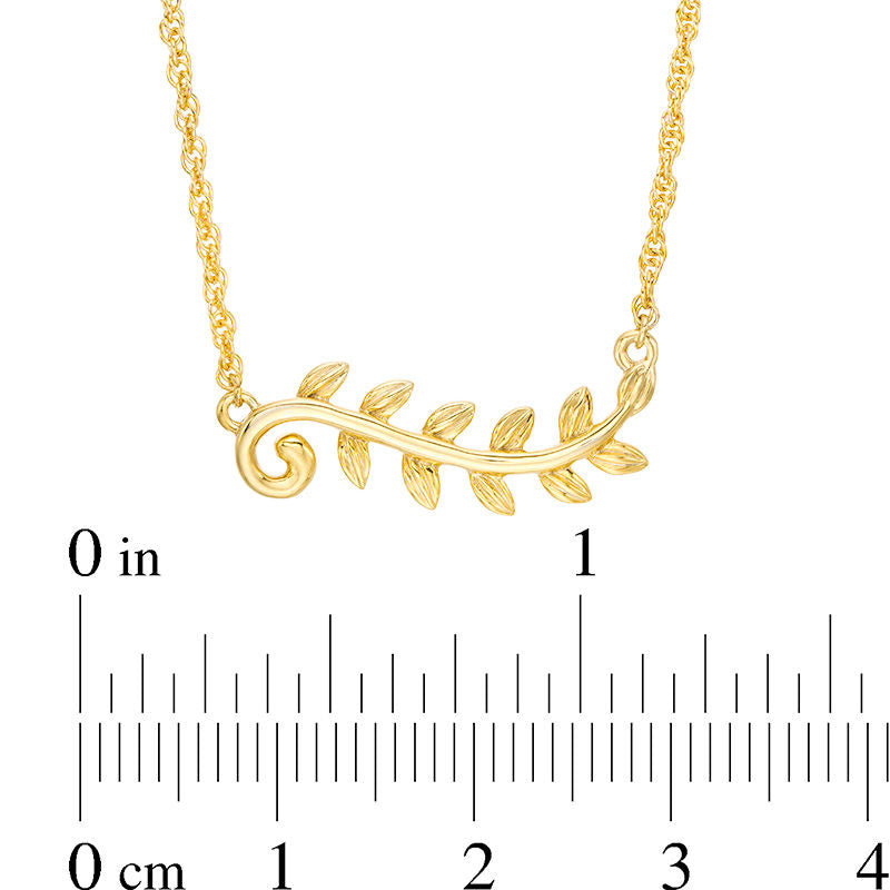 Sideways Leaf Vine Necklace in 10K Yellow Gold