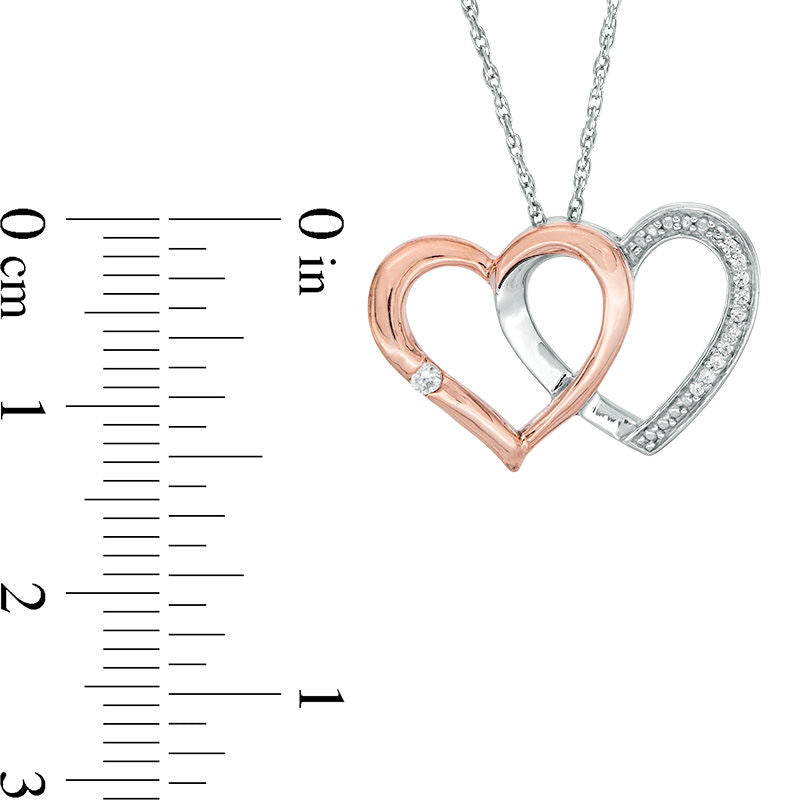 0.05 CT. T. W. Natural Diamond Interlocking Hearts Pendant in Sterling Silver and 10K Rose Gold