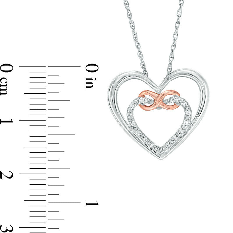 0.05 CT. T.W. Natural Diamond Double Heart Entwined Infinity Pendant in Sterling Silver and 10K Rose Gold