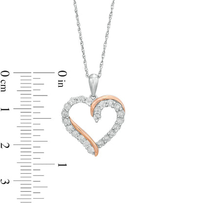 0.1 CT. T.W. Natural Diamond Overlay Heart Pendant in Sterling Silver and 10K Rose Gold