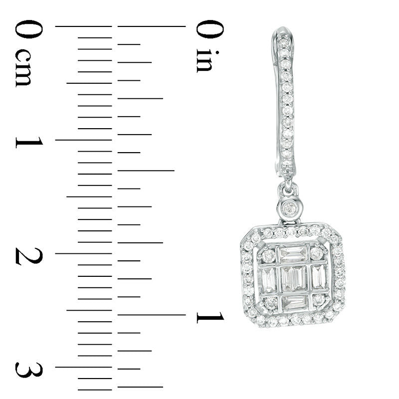 0.63 CT. T.W. Diamond Cushion Frame Drop Earrings in 10K White Gold