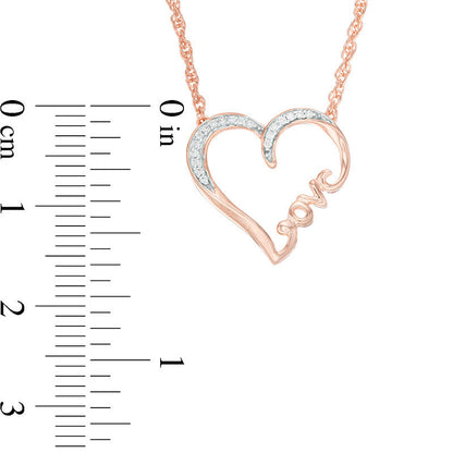 0.07 CT. T.W. Natural Diamond Heart "Love" Necklace in 10K Rose Gold