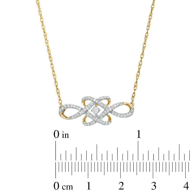 0.2 CT. T.W. Natural Diamond Woven Knot Necklace in 10K Yellow Gold - 17"