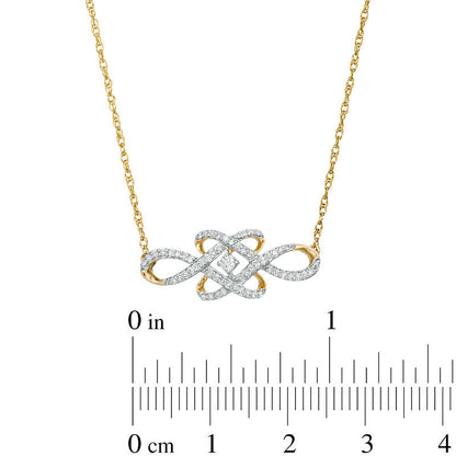 0.2 CT. T.W. Natural Diamond Woven Knot Necklace in 10K Yellow Gold - 17"