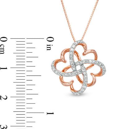 0.17 CT. T.W. Natural Diamond Clover Heart Knot Pendant in 10K Rose Gold