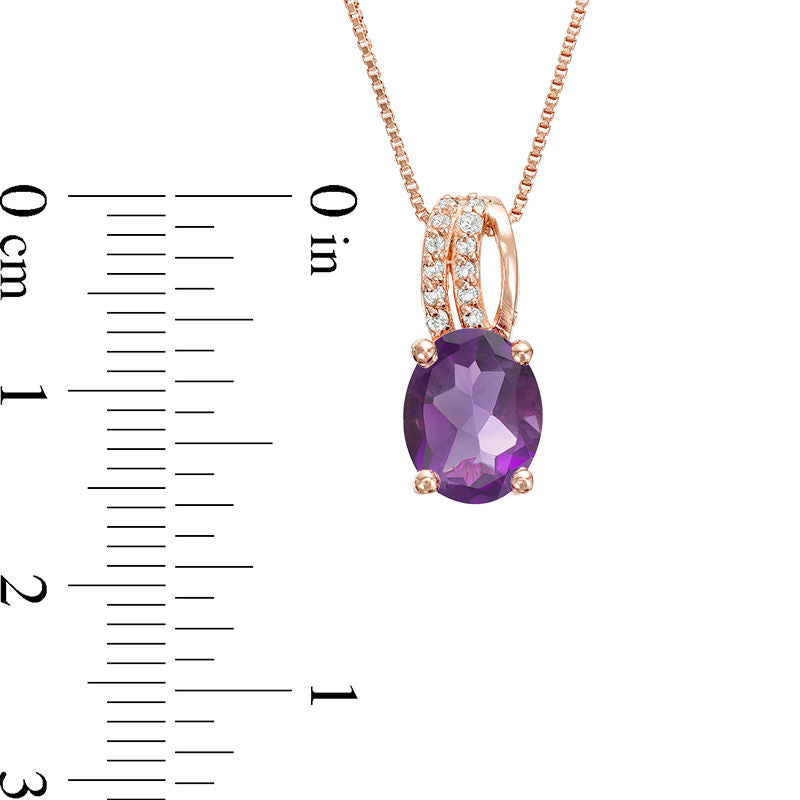 Oval Amethyst and White Topaz Split Loop Pendant in Sterling Silver with 18K Rose Gold Plate