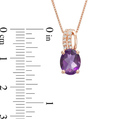 Oval Amethyst and White Topaz Split Loop Pendant in Sterling Silver with 18K Rose Gold Plate