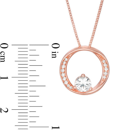 Lab-Created White Sapphire Open Circle Pendant in Sterling Silver with 18K Rose Gold Plate