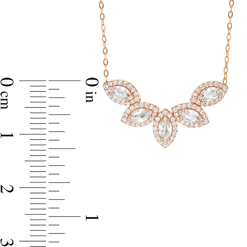 Marquise Lab-Created White Sapphire Five Stone Frame Necklace in 10K Rose Gold - 16.5"