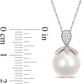 11.0 - 12.0mm Cultured Freshwater Pearl and 0.1 CT. T.W. Natural Diamond Petals Pendant in 10K White Gold - 17"