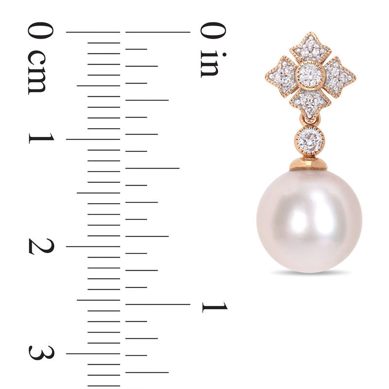 9.5 - 10.0mm Cultured Freshwater Pearl and 0.2 CT. T.W. Diamond Vintage-Style Drop Earrings in 10K Rose Gold