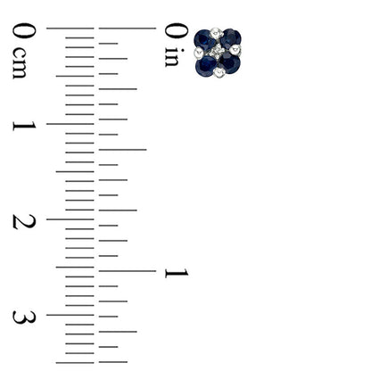 Quad Blue Sapphire and Diamond Accent Stud Earrings in 10K White Gold