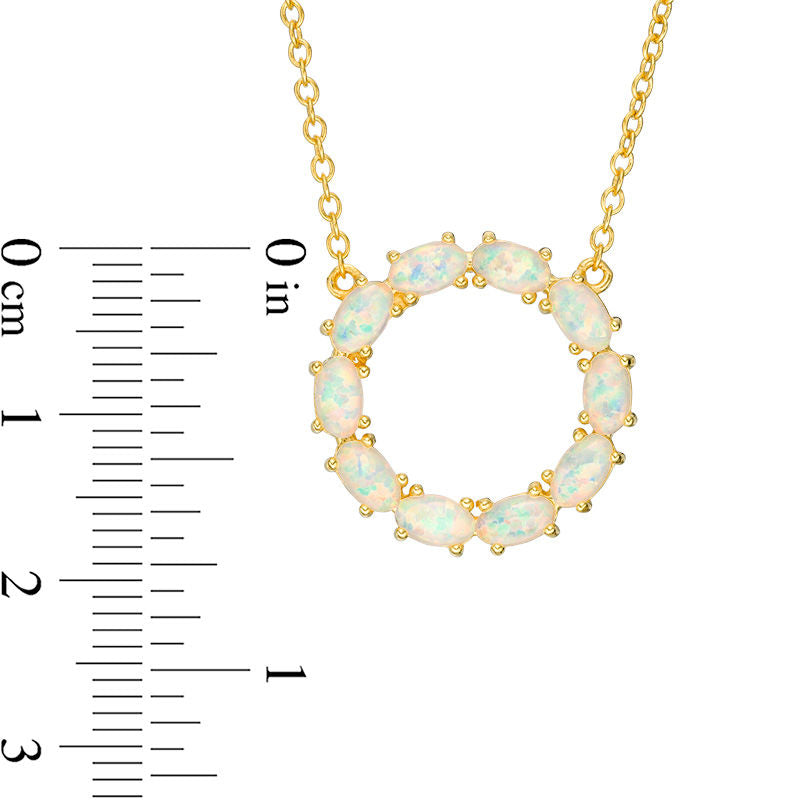Oval Lab-Created Opal Circle Necklace in Sterling Silver with 18K Gold Plate