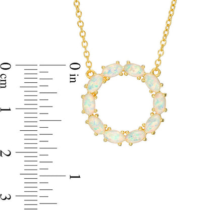 Oval Lab-Created Opal Circle Necklace in Sterling Silver with 18K Gold Plate