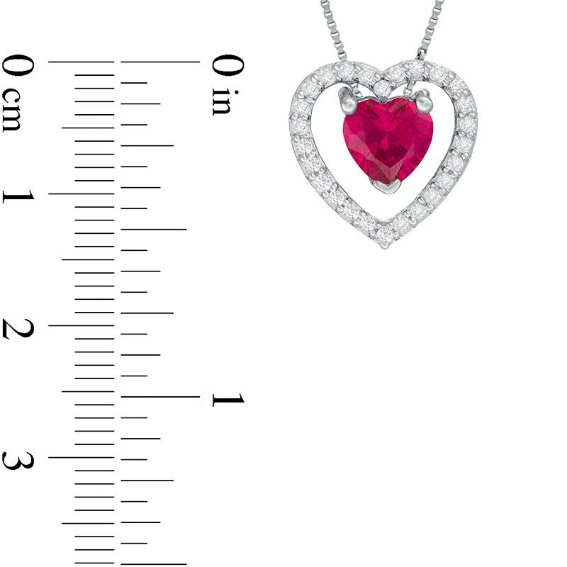 7.0mm Heart-Shaped Lab-Created Ruby and White Sapphire Frame Three-in-One Pendant in Sterling Silver