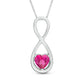 6.0mm Heart-Shaped Lab-Created Ruby and White Sapphire Infinity and Teardrop Three-in-One Pendant in Sterling Silver