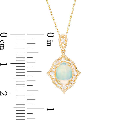 Oval Opal and 0.13 CT. T.W. Natural Diamond Frame Antique Vintage-Style Pendant in 14K Gold