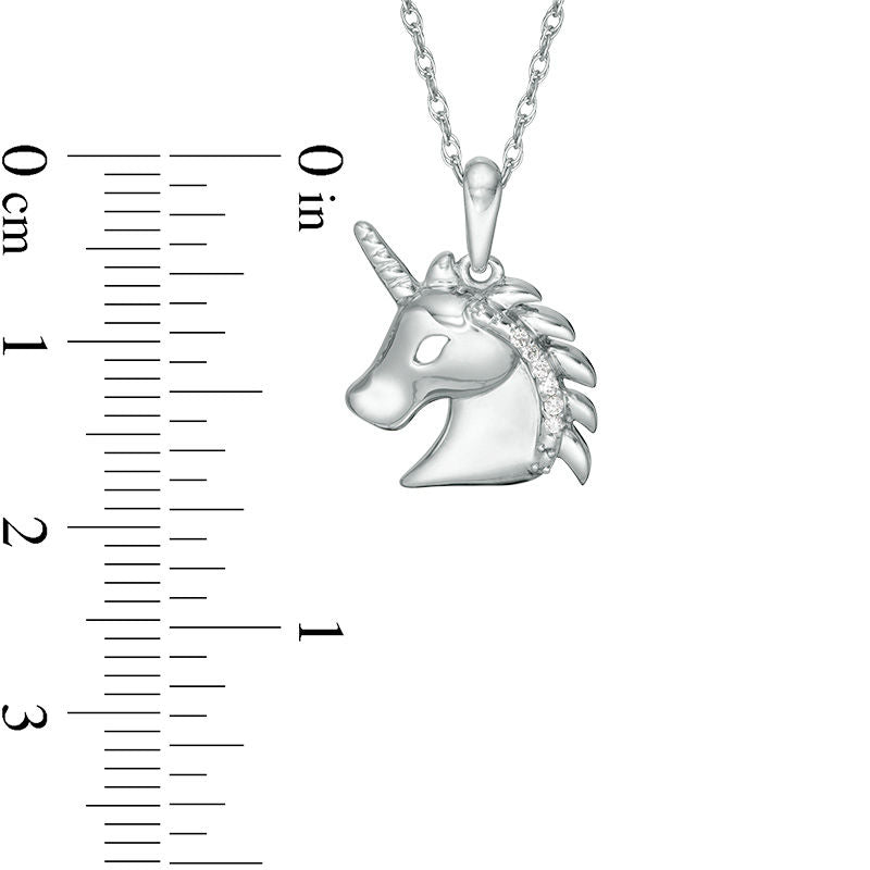 Natural Diamond Accent Profile Unicorn Head Pendant in Sterling Silver