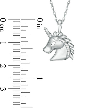Natural Diamond Accent Profile Unicorn Head Pendant in Sterling Silver