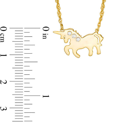 Natural Diamond Accent Three Stone Unicorn Necklace in Sterling Silver with 14K Gold Plate