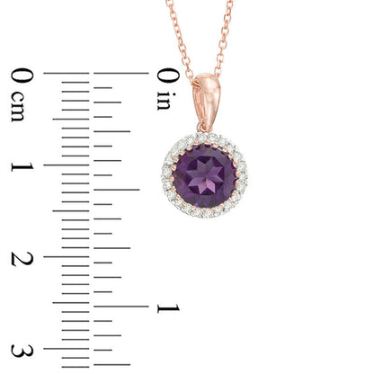 7.0mm Amethyst and 0.1 CT. T.W. Natural Diamond Frame Pendant in 10K Rose Gold