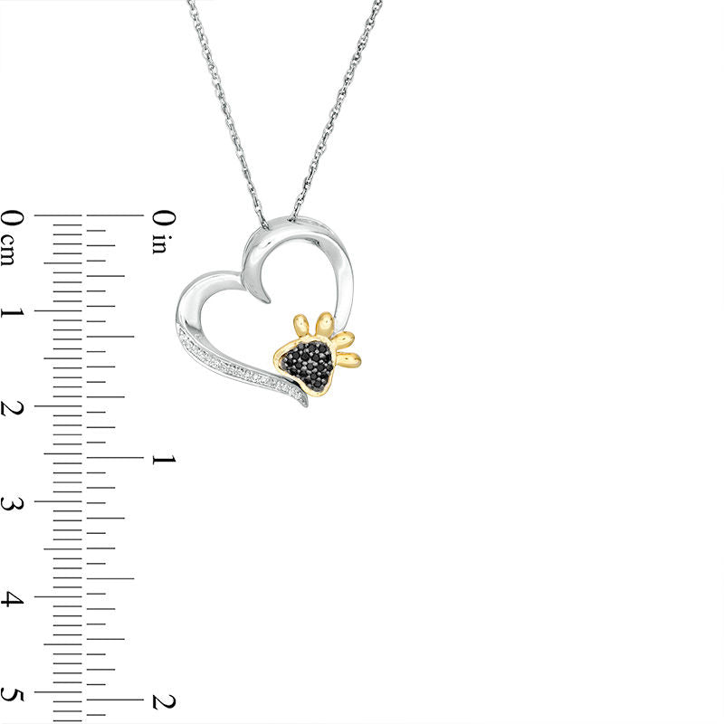 0.13 CT. T.W. Enhanced Black and White Natural Diamond Paw Print Heart Pendant in Sterling Silver and 10K Yellow Gold