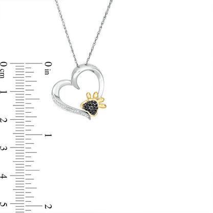 0.13 CT. T.W. Enhanced Black and White Natural Diamond Paw Print Heart Pendant in Sterling Silver and 10K Yellow Gold