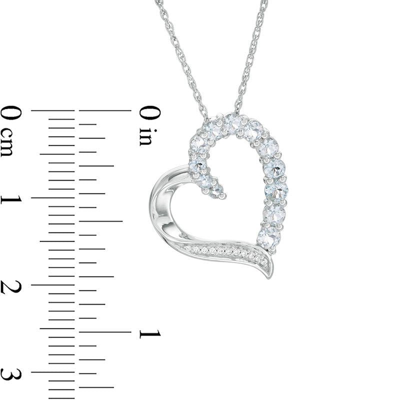 Aquamarine and Natural Diamond Accent Tilted Heart Pendant in Sterling Silver