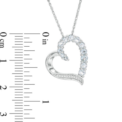 Aquamarine and Natural Diamond Accent Tilted Heart Pendant in Sterling Silver
