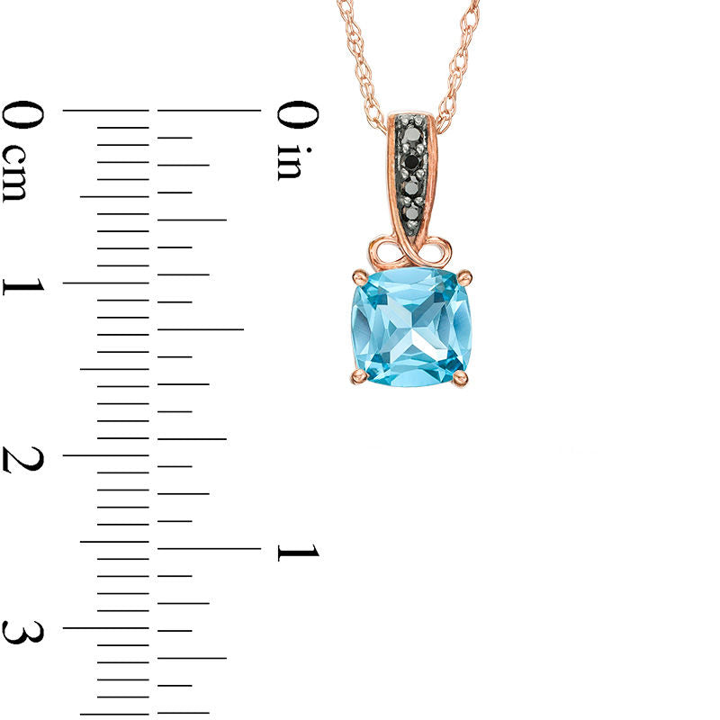 7.0mm Cushion-Cut Blue Topaz and 0.05 CT. T.W. Enhanced Black Natural Diamond Infinity Pendant in 10K Rose Gold