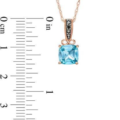7.0mm Cushion-Cut Blue Topaz and 0.05 CT. T.W. Enhanced Black Natural Diamond Infinity Pendant in 10K Rose Gold