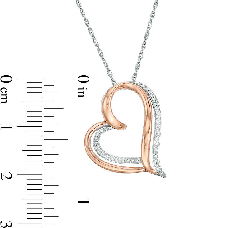 0.05 CT. T.W. Natural Diamond Tilted Double Heart Pendant in Sterling Silver and 10K Rose Gold