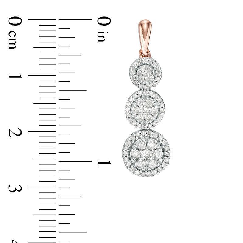 1 CT. T.W. Composite Diamond Frame Three-Stone Drop Earrings in 10K Rose Gold