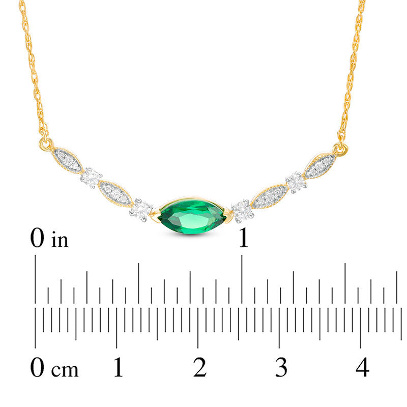 Marquise Lab-Created Emerald and 0.2 CT. T.W. Diamond Antique Vintage-Style Necklace in 10K Yellow Gold