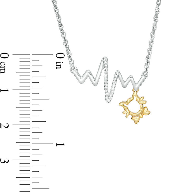 0.05 CT. T.W. Natural Diamond Heartbeat and Cat Outline Dangle Necklace in Sterling Silver and 10K Yellow Gold